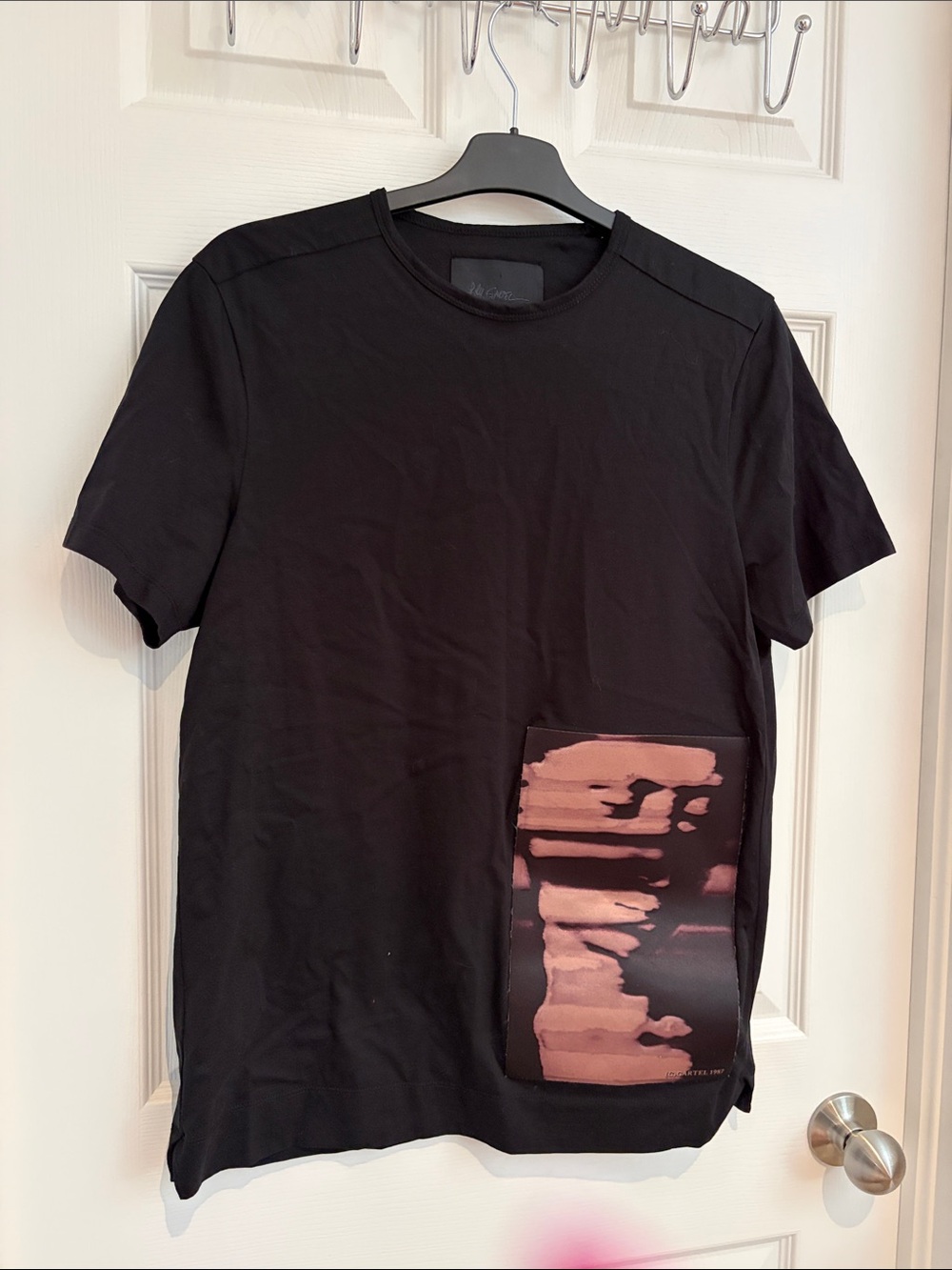 Men's Black Short Sleeve Tee with Rust Graphic Pocket